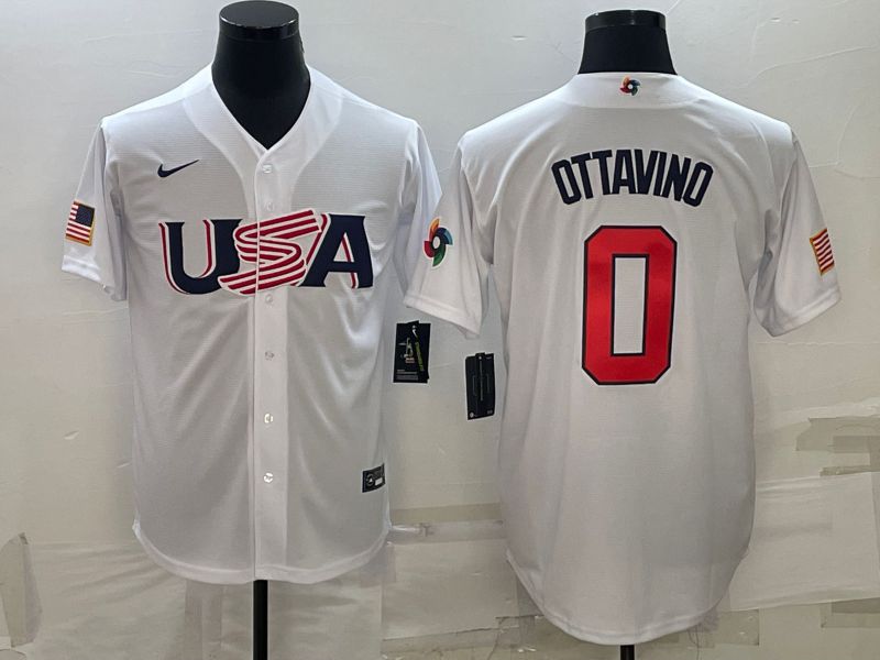 Men 2023 World Cub USA 0 Ottavino White Nike MLB Jersey8